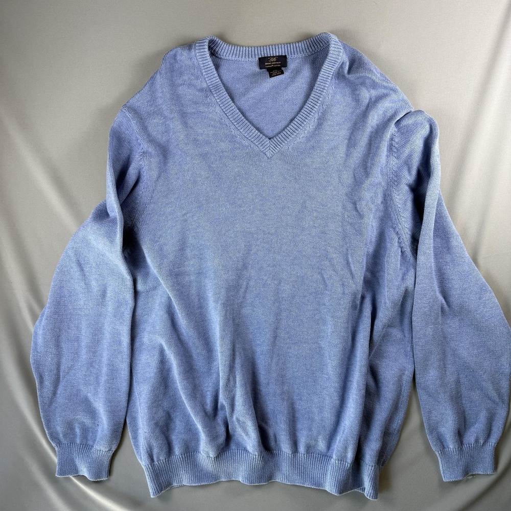 Brooks Brothers Sweater Mens 2XL Blue Supima Cotton V Neck Pullover Soft Knit